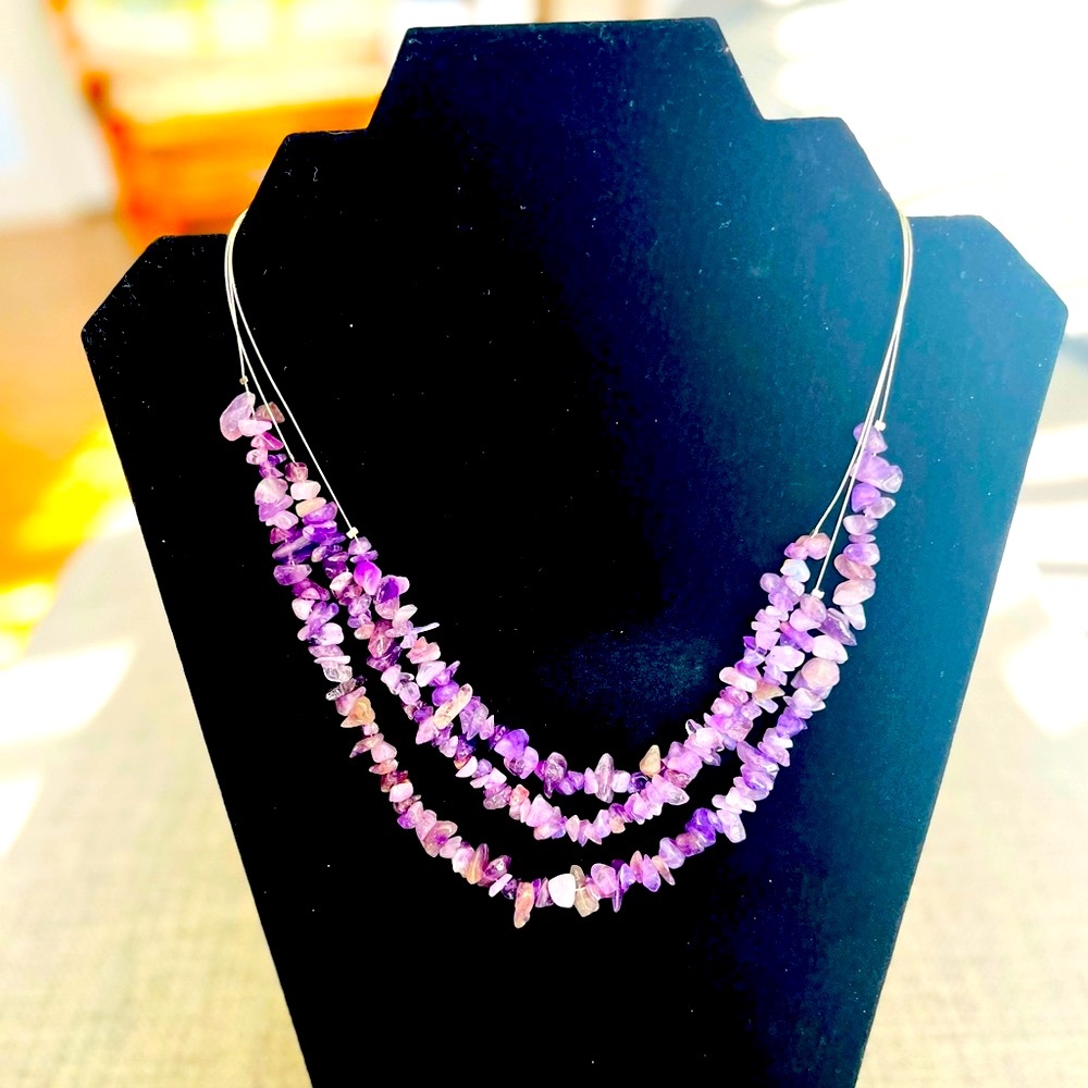 Purple Amethyst Rock Stone Necklace